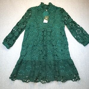 TUCKERNUCK Green Lace Palmerston Dress Size M Eyelet Ruffle Collar NWT